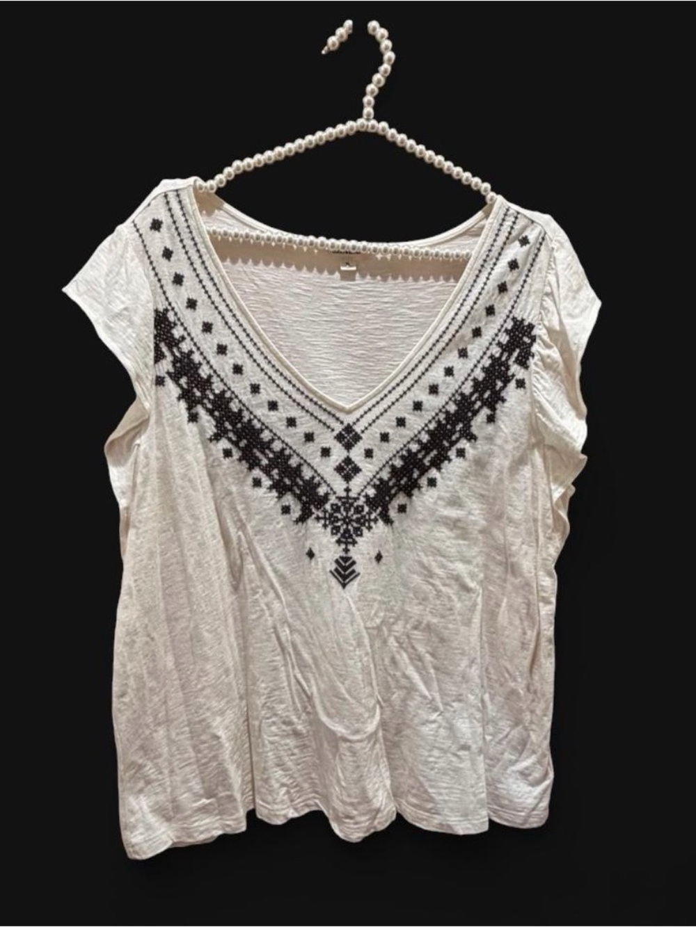 Lucky Brand Cream V-Neck Tank with Black Embroidered Yoke